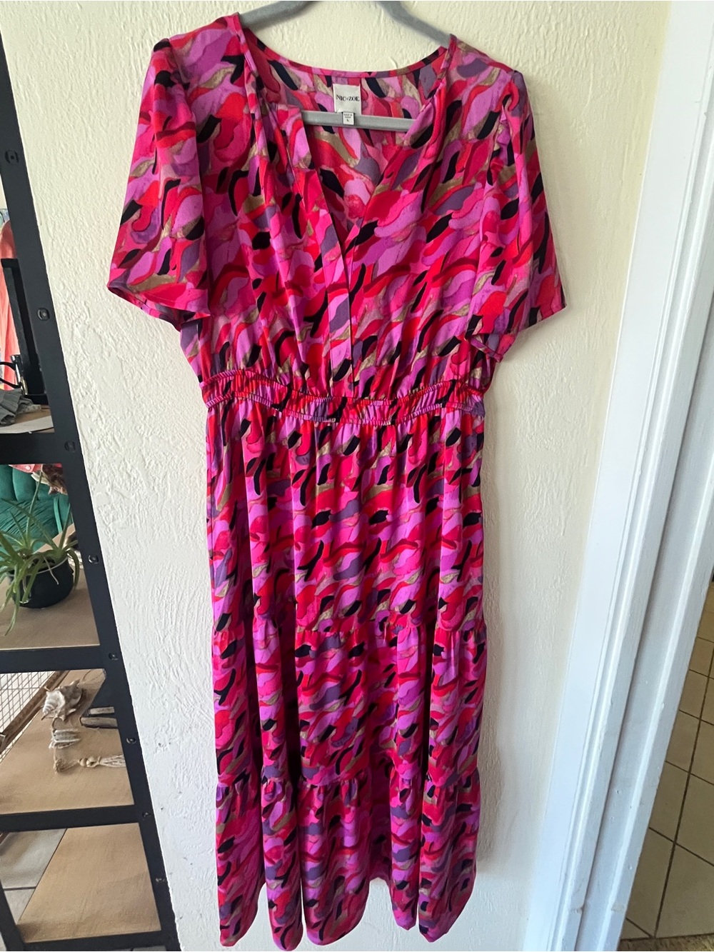 NIC+ZOE Fuchsia Pink Multi-Print Elastic-Waist Maxi Dress